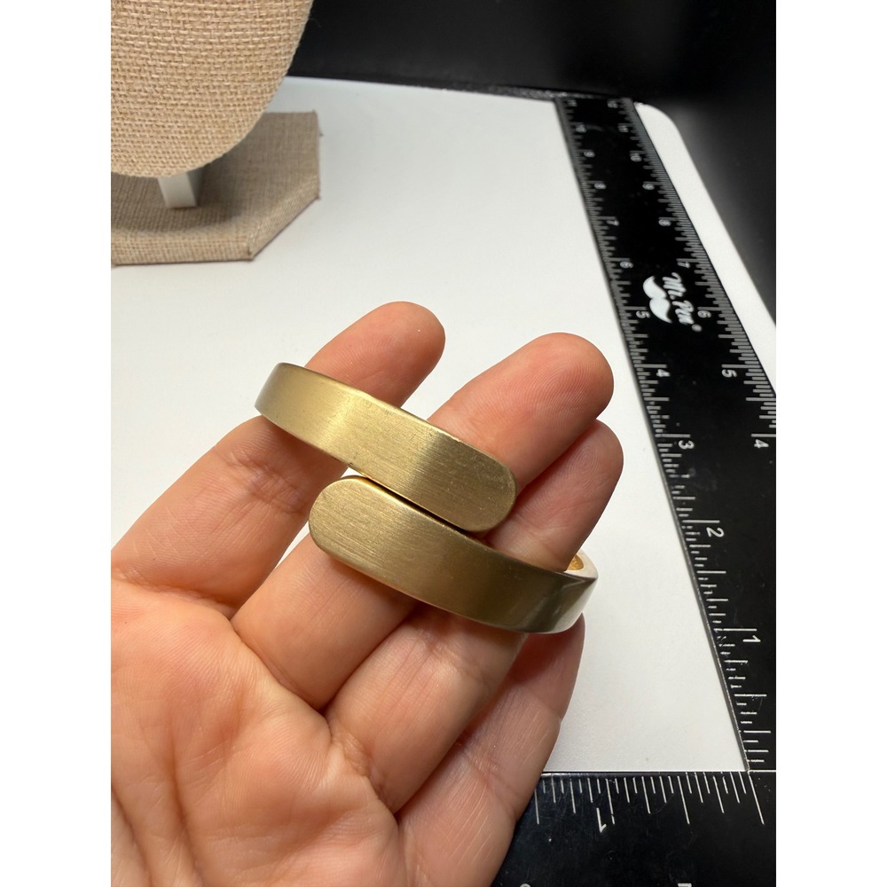 Matte Gold Tone Bypass Hinge Bangle Bracelet Minimalist Brushed Satin Finish‎